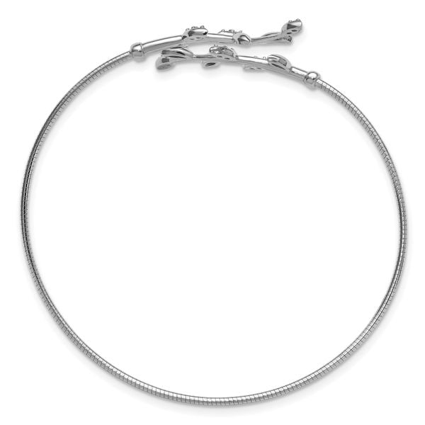 Leslie's SS Rhodium-plated Polished CZ Leaf Bypass Flexible Cuff Bangle - Image 2