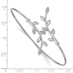 Leslie's SS Rhodium-plated Polished CZ Leaf Bypass Flexible Cuff Bangle - Image 3