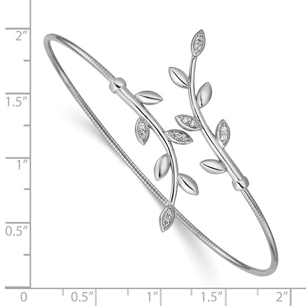 Leslie's SS Rhodium-plated Polished CZ Leaf Bypass Flexible Cuff Bangle - Image 3