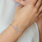Leslie's SS Rhodium-plated Polished CZ Leaf Bypass Flexible Cuff Bangle - Image 4