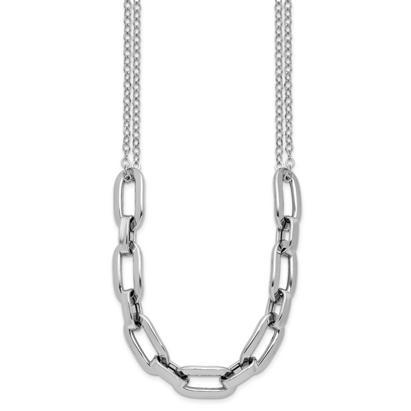 Leslie's SS RH-plated 2-Strand Fancy Link w/ 2in Ext Necklace - Image 2