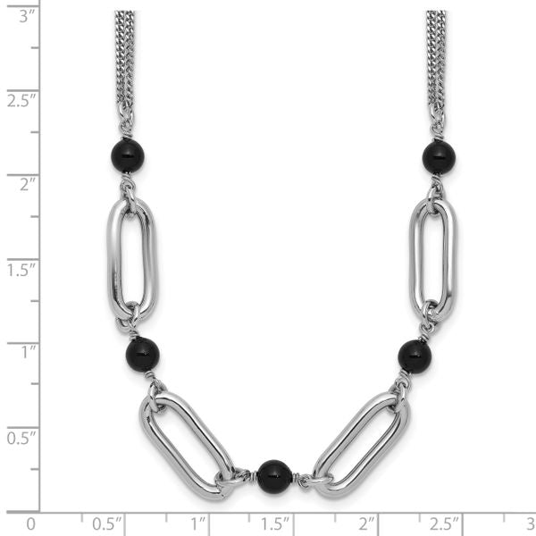 Leslie's SS RH-pltd Black Glass Pearl 2-Strand Link w/2in Ext Necklace - Image 5