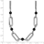 Leslie's SS RH-pltd Black Glass Pearl 2-Strand Link w/2in Ext Necklace - Image 5