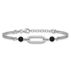 Leslie's SS RH-pltd Black Glass Pearl 2-Strand Link w/1in Ext Bracelet - Image 3