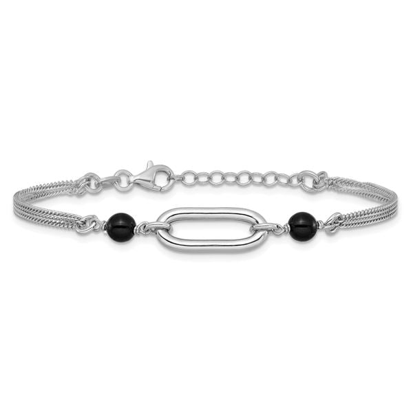 Leslie's SS RH-pltd Black Glass Pearl 2-Strand Link w/1in Ext Bracelet - Image 3