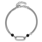 Leslie's SS RH-pltd Black Glass Pearl 2-Strand Link w/1in Ext Bracelet - Image 4