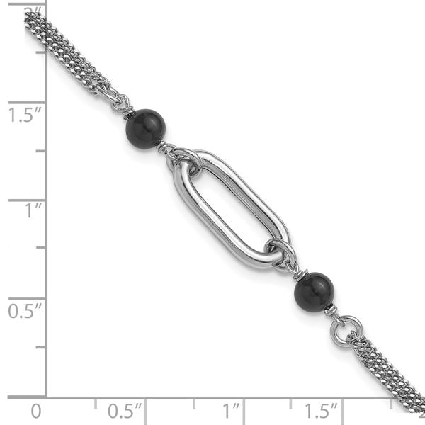 Leslie's SS RH-pltd Black Glass Pearl 2-Strand Link w/1in Ext Bracelet - Image 5