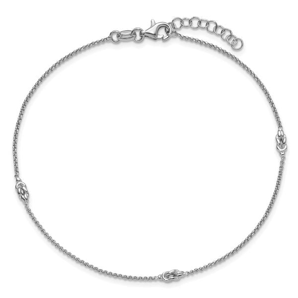 Leslie's SS RH-plated Polished Knots 9in PLUS 1in Ext Anklet - Image 4