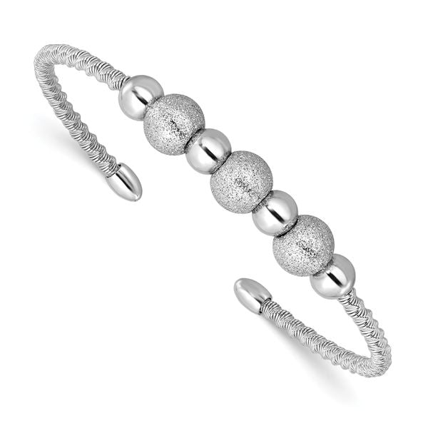 Leslie's SS Radiant Essence RH-pltd Twisted and Beaded Cuff Bangle