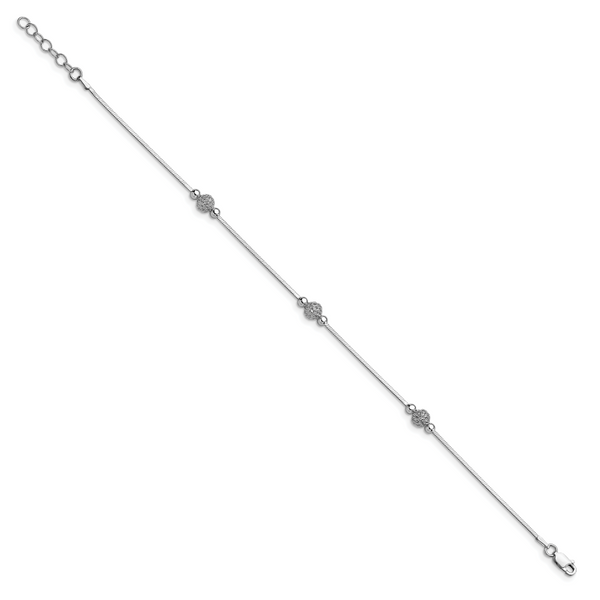 Leslie's Sterling Silver Polished & Textured Beaded w/1in ext. Anklet - Image 2
