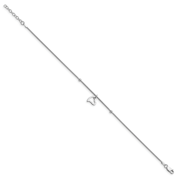 Leslie's Sterling Silver Rhodium-plated Polished Heart w/1in ext. Anklet - Image 2