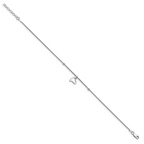 Leslie's Sterling Silver Rhodium-plated Polished Heart w/1in ext. Anklet - Image 2
