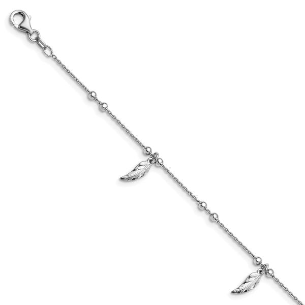 Leslie's Sterling Silver Polished Feather w/1in ext. Anklet