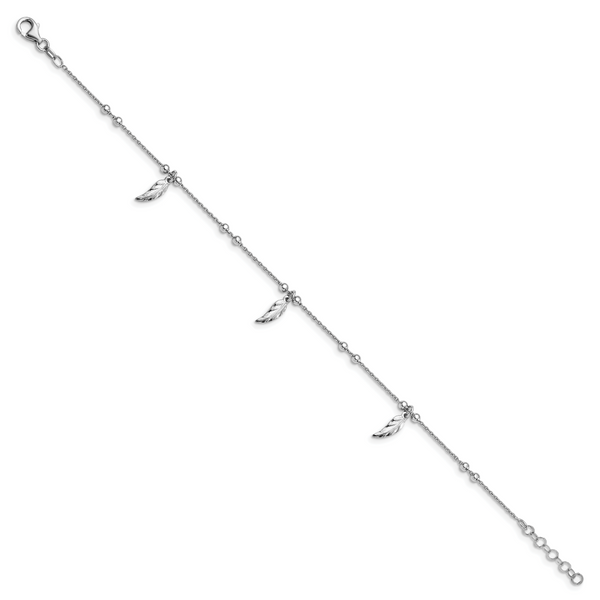 Leslie's Sterling Silver Polished Feather w/1in ext. Anklet - Image 2
