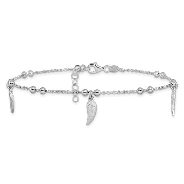 Leslie's Sterling Silver Polished Feather w/1in ext. Anklet - Image 3