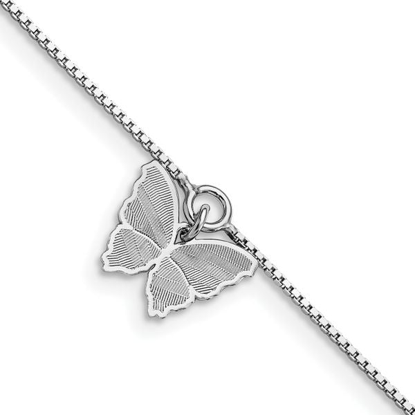 Leslie's SS Polished & Textured Butterfly w/1in ext. Anklet