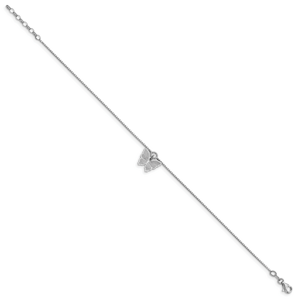 Leslie's SS Polished & Textured Butterfly w/1in ext. Anklet - Image 2
