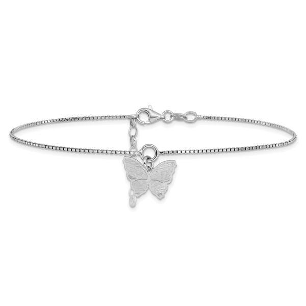Leslie's SS Polished & Textured Butterfly w/1in ext. Anklet - Image 3