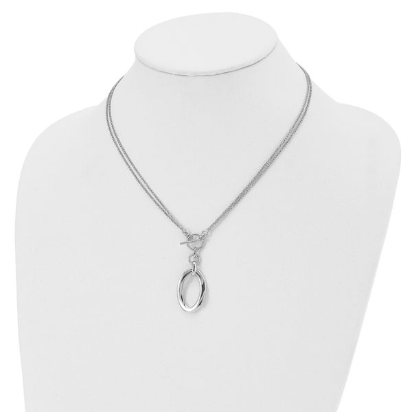 Leslie's Sterling Silver RH-plat Polished Fancy 2-Strand Necklace - Image 4