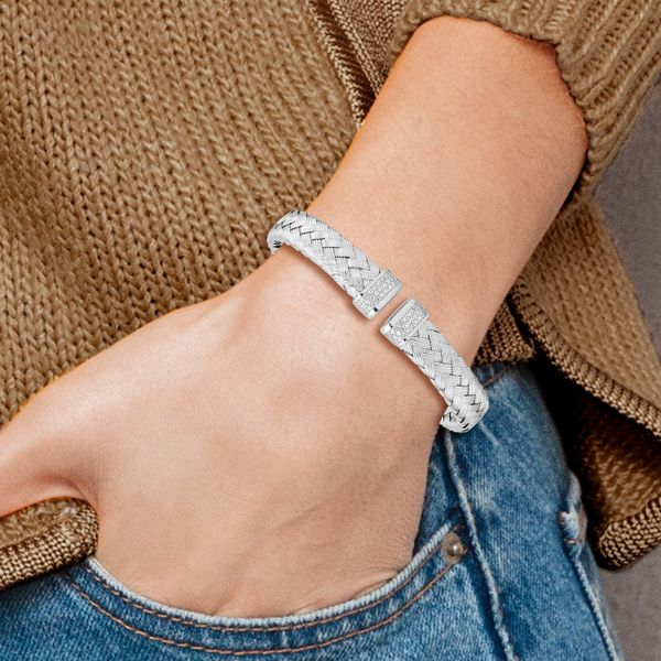 Leslie's Sterling Silver CZ Woven Flexible Cuff - Image 4