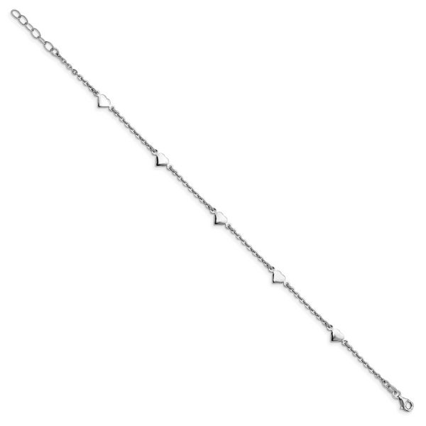Leslie's Sterling Silver RH-plated Polished Heart 9in with 1in ext. Anklet - Image 2