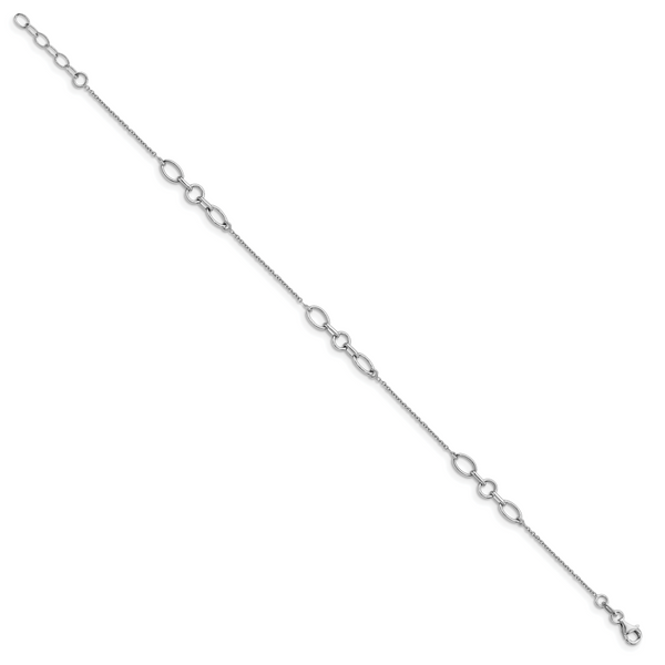 Leslie's Sterling Silver Rhodium-plated Fancy Link 9 with 1in ext. Anklet - Image 2
