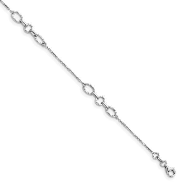 Leslie's Sterling Silver Rhodium-plated Fancy Link 9 with 1in ext. Anklet