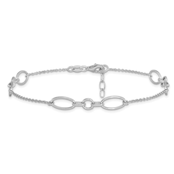 Leslie's Sterling Silver Rhodium-plated Fancy Link 9 with 1in ext. Anklet - Image 3