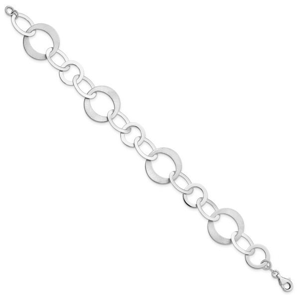 Leslie's Sterling Silver Rhodium-plated Polished and Brushed Link Bracelet - Image 2