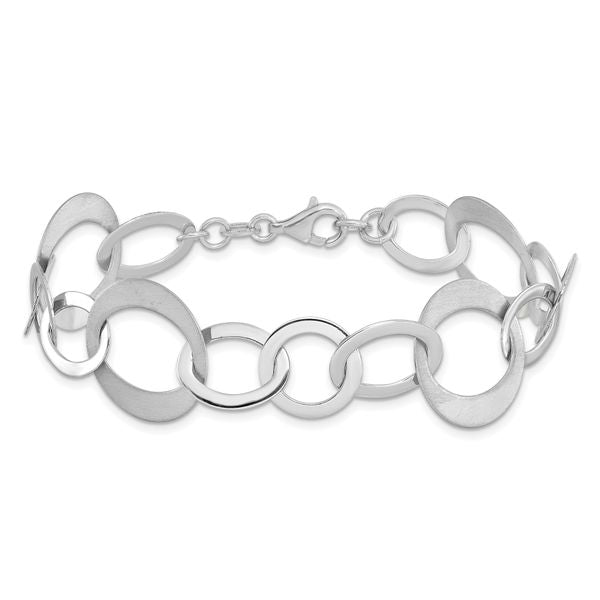 Leslie's Sterling Silver Rhodium-plated Polished and Brushed Link Bracelet - Image 3