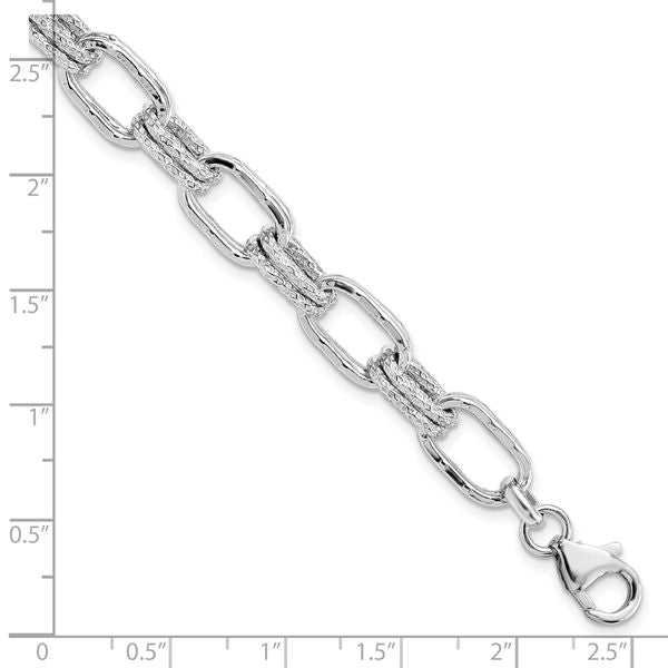Leslie's Sterling Silver Rhodium-plated Polished and Textured Link Bracelet - Image 4