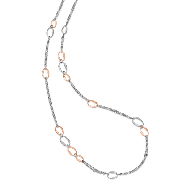 Leslie's Sterling Silver RH/Rose-plat Scratch-finish 2-Chain Necklace - Image 2