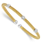 Leslie's Sterling Silver Rhodium-plated Gold-plated CZ Woven Flexible Cuff