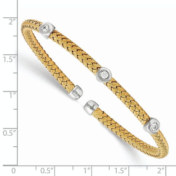 Leslie's Sterling Silver Rhodium-plated Gold-plated CZ Woven Flexible Cuff - Image 2