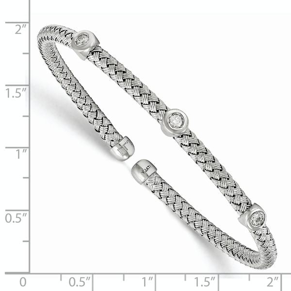 Leslie's Sterling Silver Rhodium-plated CZ Woven Flexible Cuff - Image 2