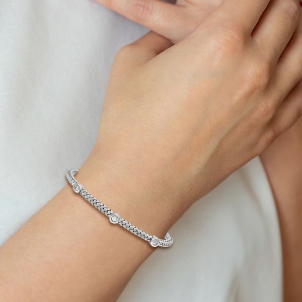 Leslie's Sterling Silver Rhodium-plated CZ Woven Flexible Cuff - Image 3