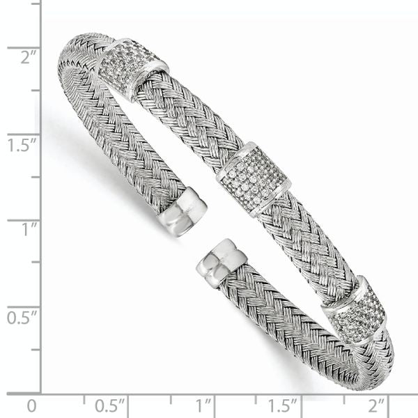 Leslie's Sterling Silver Rhodium-plated CZ Woven Flexible Cuff - Image 2