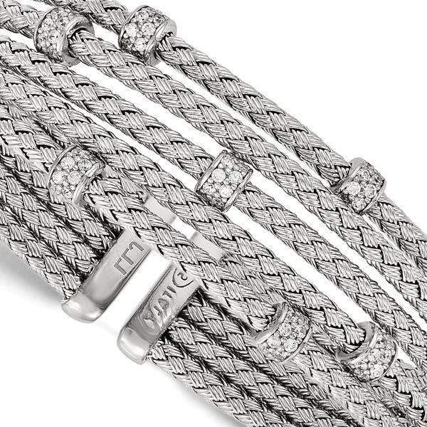 Leslie's Sterling Silver Rhodium-plated CZ Woven Flexible Cuff - Image 2