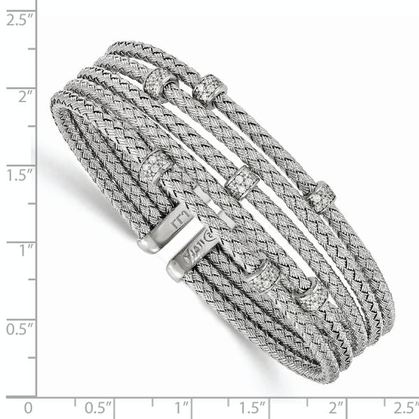 Leslie's Sterling Silver Rhodium-plated CZ Woven Flexible Cuff - Image 3