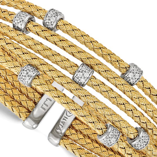 Leslie's Sterling Silver Rhodium-plated Gold-plated CZ Woven Flexible Cuff - Image 2