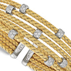 Leslie's Sterling Silver Rhodium-plated Gold-plated CZ Woven Flexible Cuff - Image 2