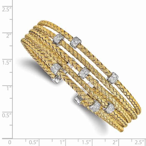 Leslie's Sterling Silver Rhodium-plated Gold-plated CZ Woven Flexible Cuff - Image 3