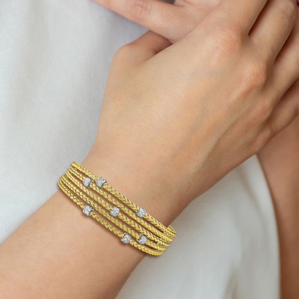 Leslie's Sterling Silver Rhodium-plated Gold-plated CZ Woven Flexible Cuff - Image 4