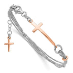 Leslie's Sterling Silver w/Rose-tone Cross w/1.5in ext. w/Cross Bracelet - Image 3