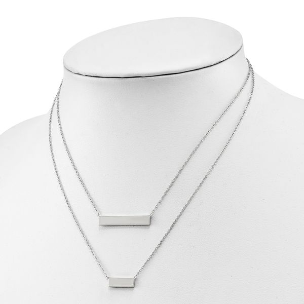 Leslie's Sterling Silver RH-plated Polished Double Bar Necklace - Image 2