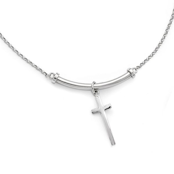 Leslie's Sterling Silver Polished Cross w/1in ext. Necklace