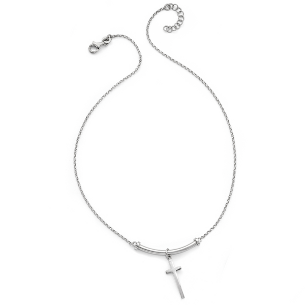 Leslie's Sterling Silver Polished Cross w/1in ext. Necklace - Image 2