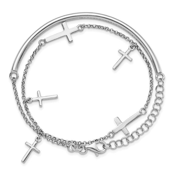 Leslie's Sterling Silver Polished Crosses w/2in ext. Wrap Bracelet