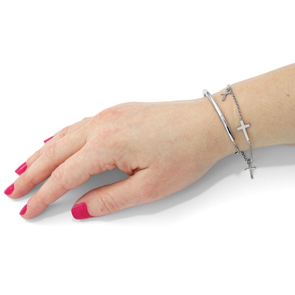 Leslie's Sterling Silver Polished Crosses w/2in ext. Wrap Bracelet - Image 2