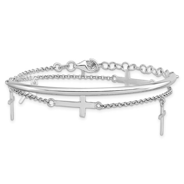 Leslie's Sterling Silver Polished Crosses w/2in ext. Wrap Bracelet - Image 3